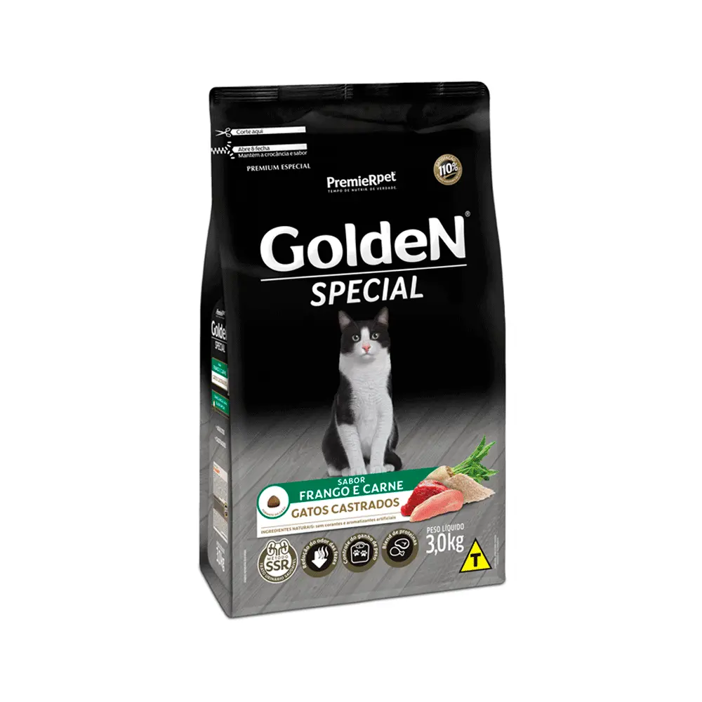 Ração Golden Special Gatos Adultos Castrados Frango e Carne