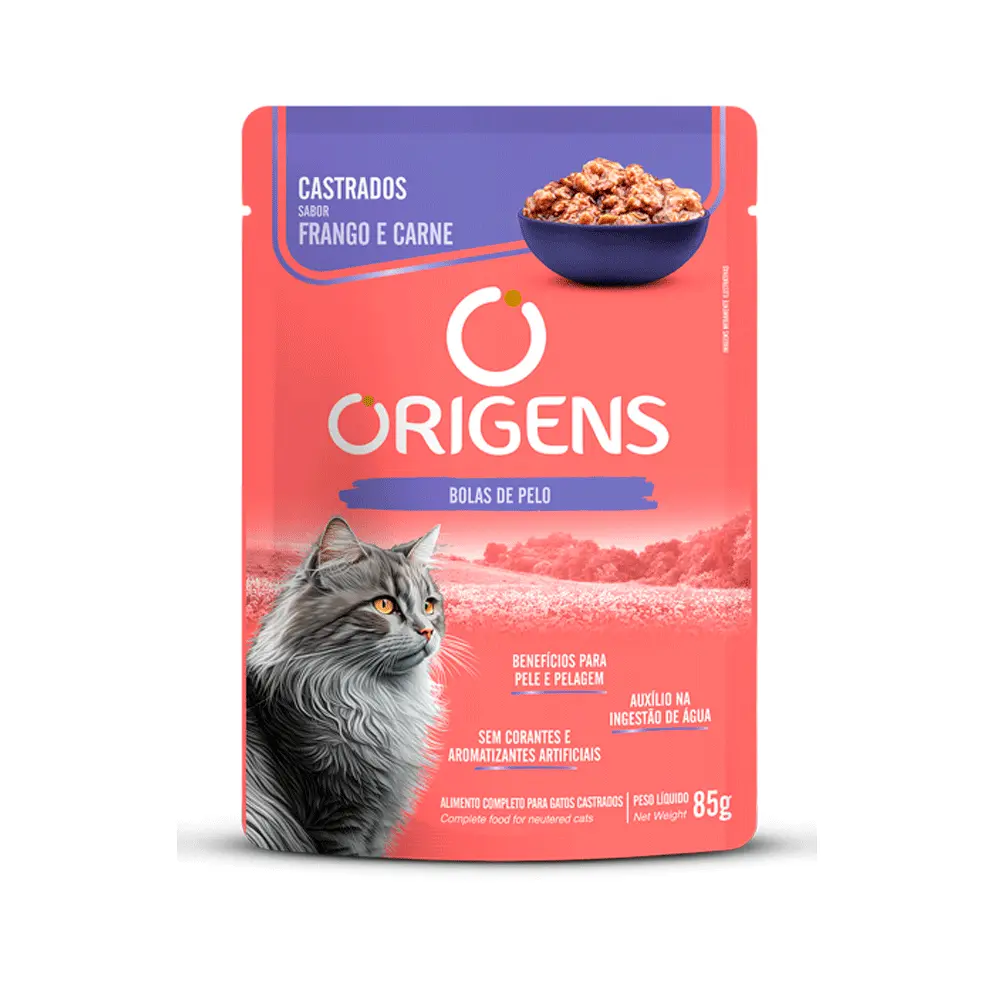 Ração Úmida Origens Gatos Castrados Frango e Carne