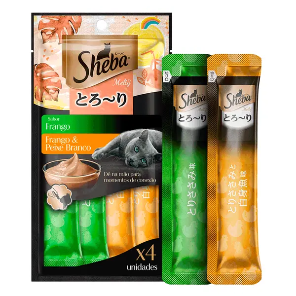Petisco Sheba Cremoso para Gatos Frango e Frango com Peixe Branco