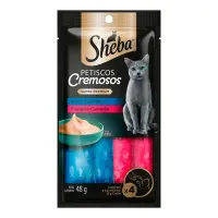 Petisco Sheba Cremoso para Gatos Adultos Atum com Salmão e Frango com Camarão