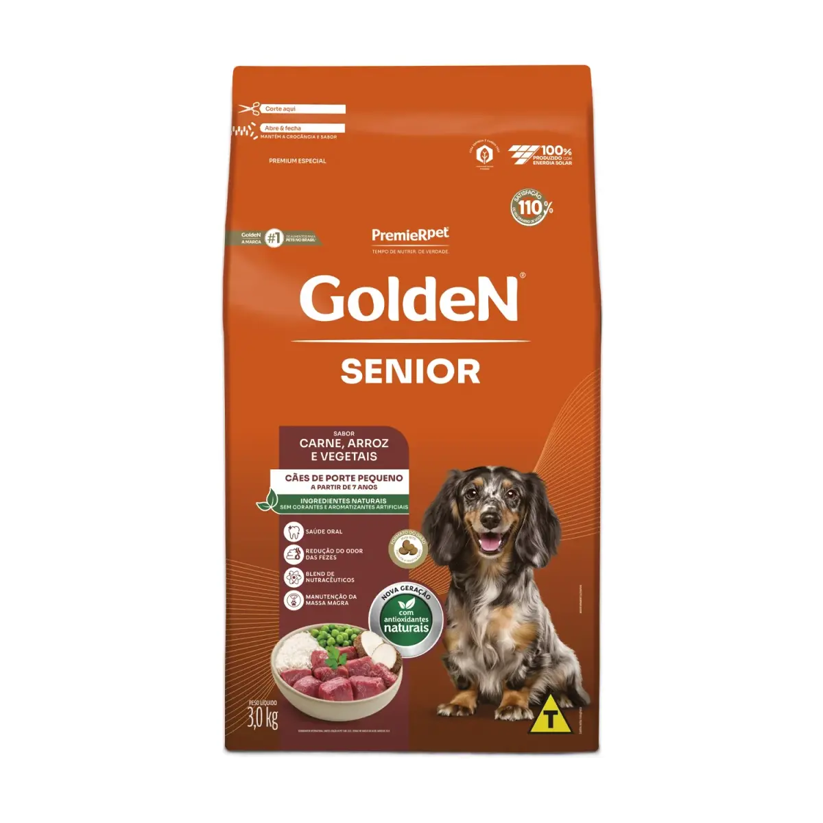Ração Golden Cães Sênior Porte Pequeno Mini Bits Carne e Arroz
