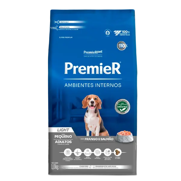 Ração Premier Ambientes Internos Light Cães Adultos Frango e Salmão