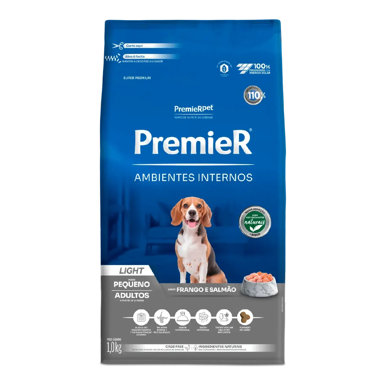 Ração Premier Ambientes Internos Light Cães Adultos Frango e Salmão