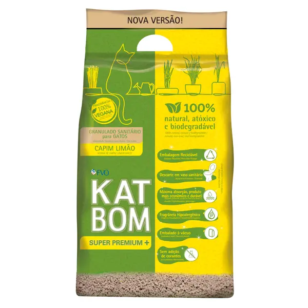 Areia para Gato Katbom Natural Granulado Higiênico Biodegradável Capim Limão