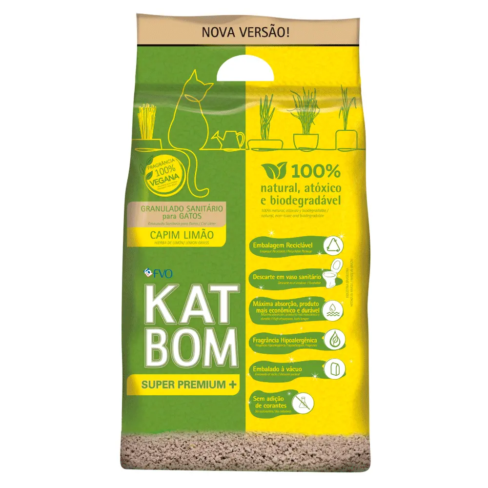 Areia para Gato Katbom Natural Granulado Higiênico Biodegradável Capim Limão