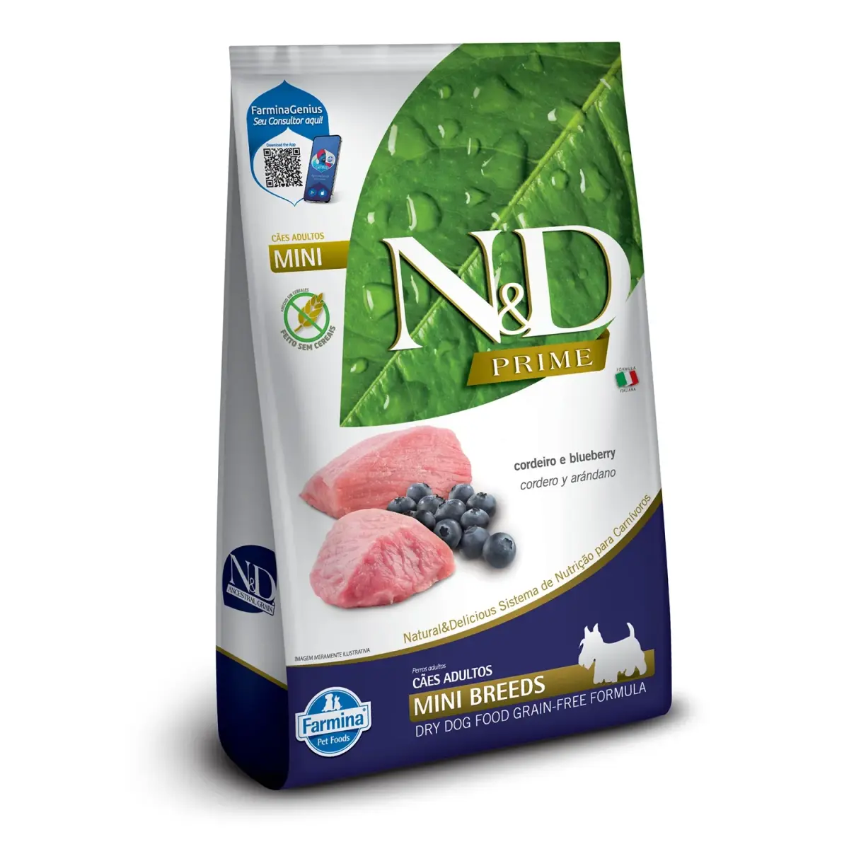 Ração N&amp;D Prime Canine Cães Adultos Mini Cordeiro e Blueberry