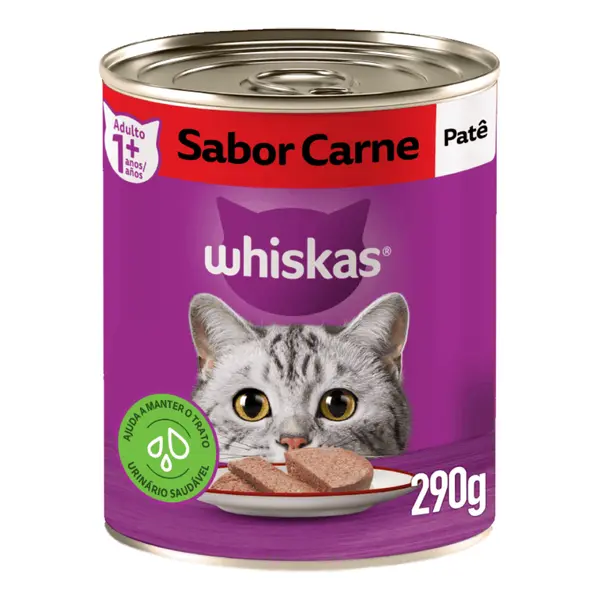 Ração Úmida Whiskas Lata Patê para Gatos Adultos Carne
