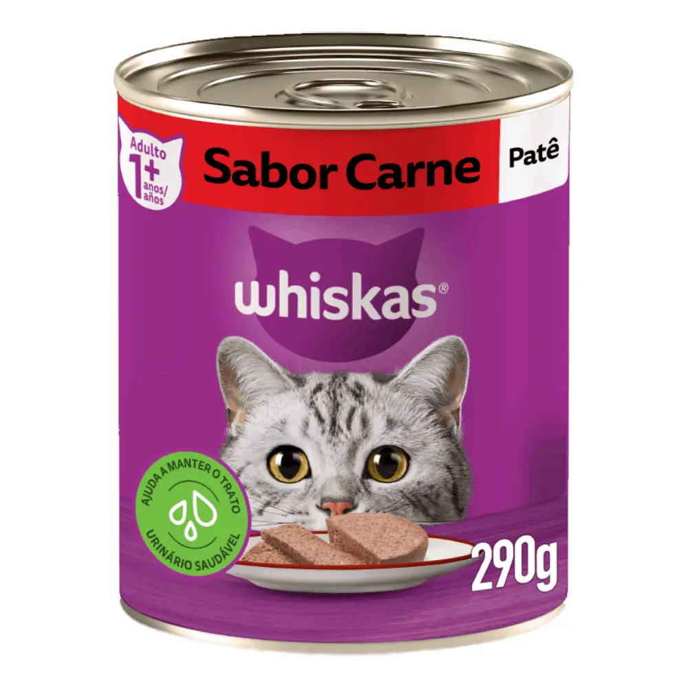 Ração Úmida Whiskas Lata Patê para Gatos Adultos Carne