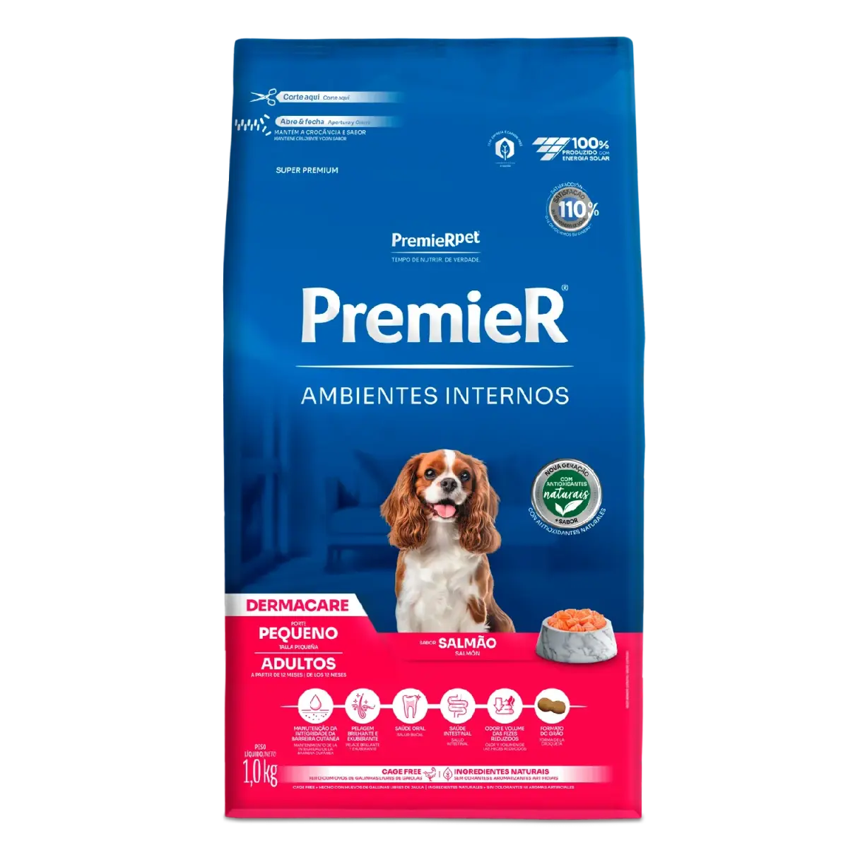 Ração Premier Ambientes Internos Dermacare Cães Adultos Raças Pequenas Salmão