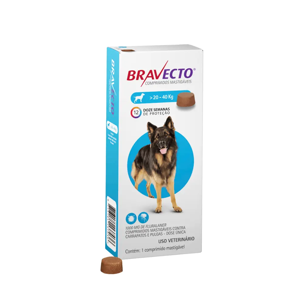 Antipulgas e Carrapatos Bravecto 20 a 40 kg Cães 1000mg