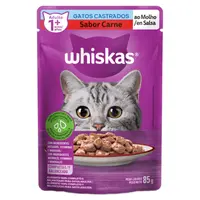 Ração Úmida Whiskas Sachê Carne ao Molho Gatos Adultos Castrados