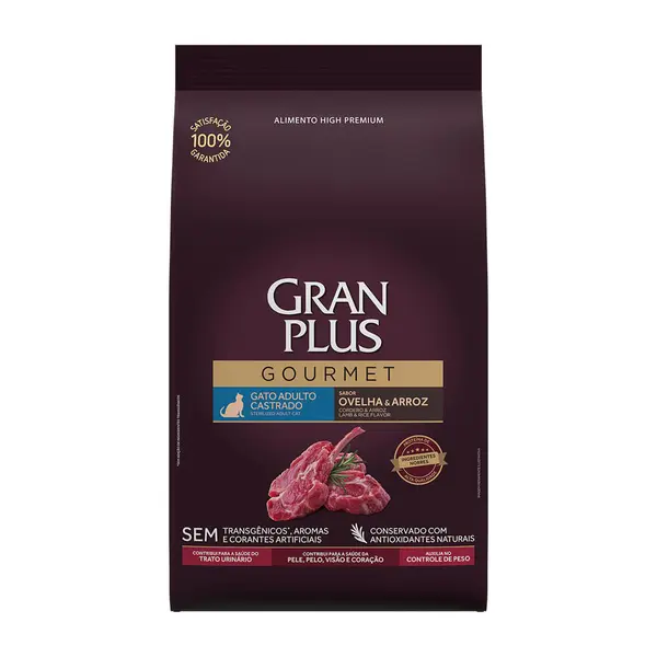 Ração GranPlus Gourmet Gatos Adultos Castrados Ovelha e Arroz
