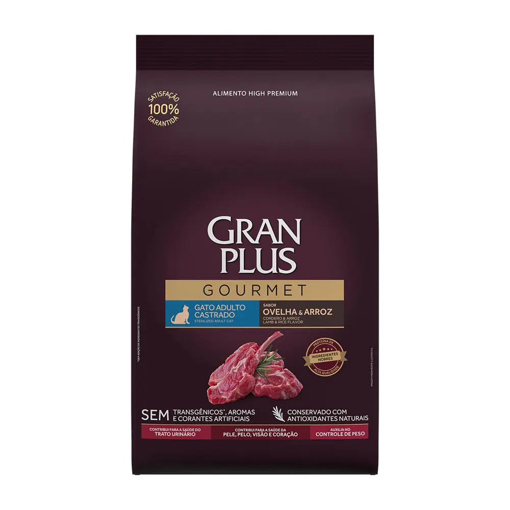 Ração GranPlus Gourmet Gatos Adultos Castrados Ovelha e Arroz