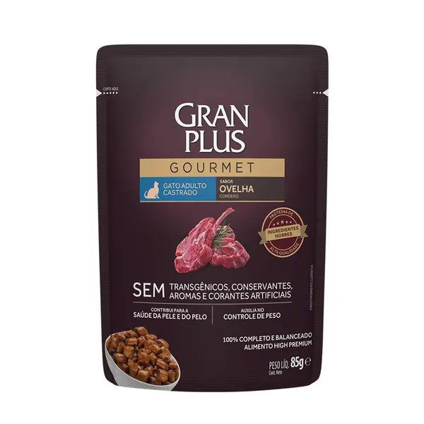 Ração Úmida GranPlus Gourmet Gatos Castrados Ovelha