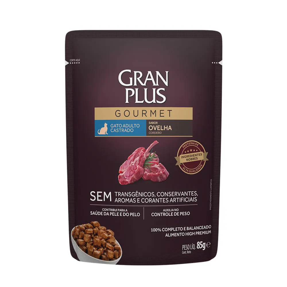 Ração Úmida GranPlus Gourmet Gatos Castrados Ovelha