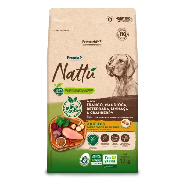 Ração Premier Nattu Cães Adultos Mandioca