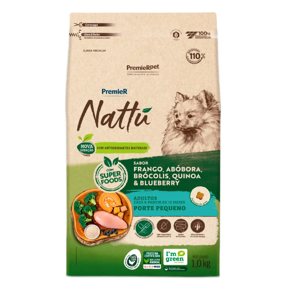 Ração Premier Nattu Cães Adultos Pequeno Porte Abóbora