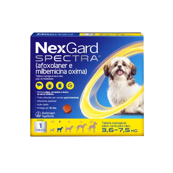 NexGard Spectra 3,6kg a 7,5kg: Antipulgas, Carrapatos e Vermífugo