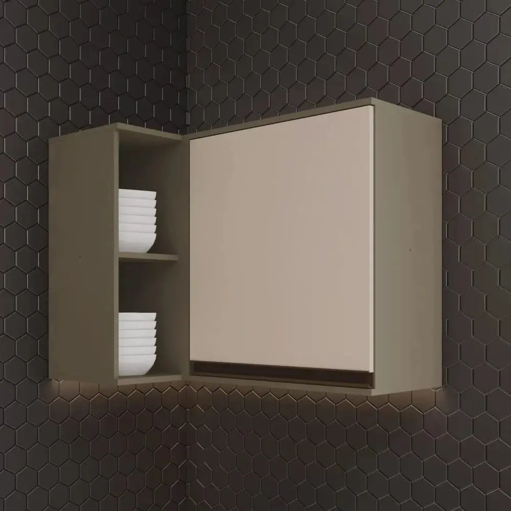 Armário Aéreo Canto 94,5cm 1 Porta com Nicho Henn Connect