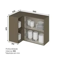 Armário Aéreo Canto 94,5cm 1 Porta com Nicho Henn Connect