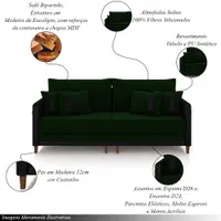 Sofá Montecarlo 3 Lugares  232cm  Veludo/PU Verde/Preto