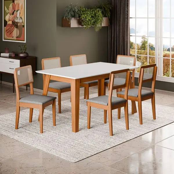 Conjunto Mesa de Jantar 78cm x 160cm 6 Cadeiras Dobue