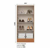 Armário Multiuso Lavanderia 130cm 2 Portas 4 Prateleiras Henn Peg Lev