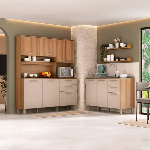 Cozinha Luciane Modulada 2 Peças 10 Portas 4 Gavetas sem Tampo