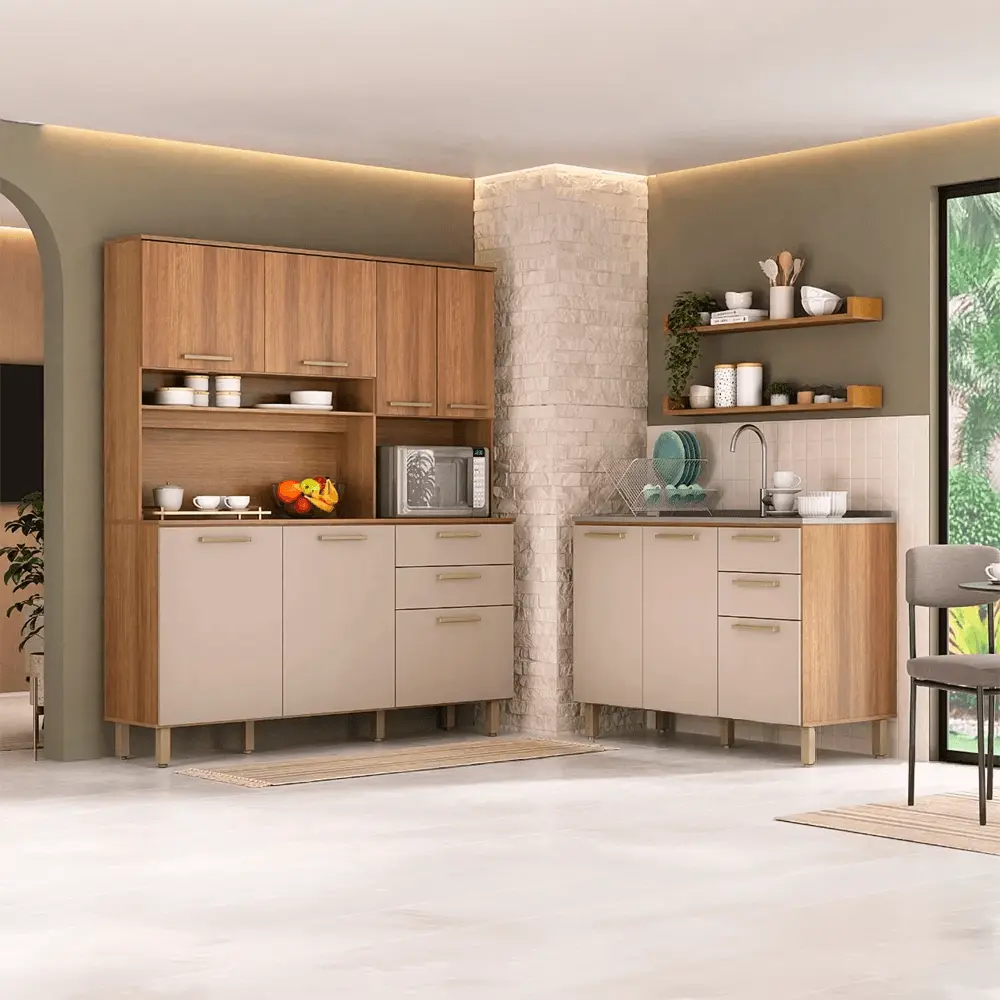 Cozinha Luciane Modulada 2 Peças 10 Portas 4 Gavetas sem Tampo