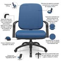 Cadeira de Escritório Giratória com Braço Preta Magno P03 Crepe Azul - Lyam Decor