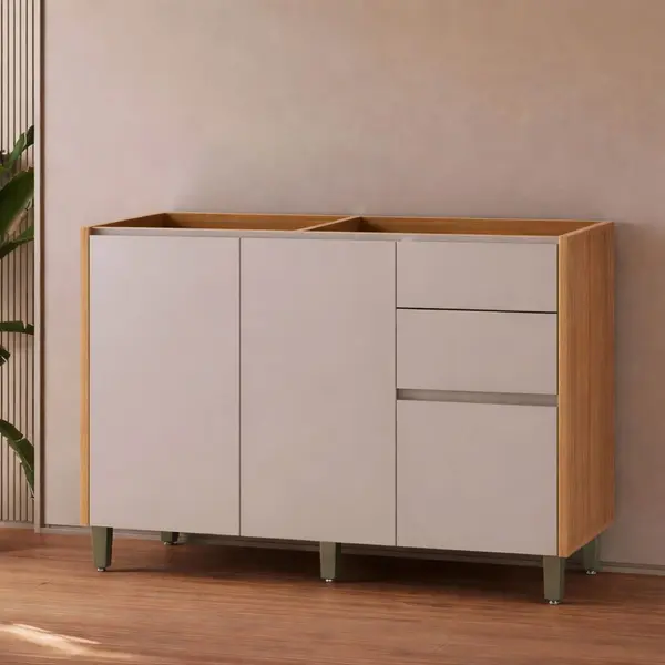 Balcão de Cozinha 120 cm 2 Portas 3 Gavetas sem Tampo Linea Brasil Allure