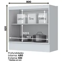 Balcão Americana Henn 2 Portas 80cm com Tampo MDF para Cozinha