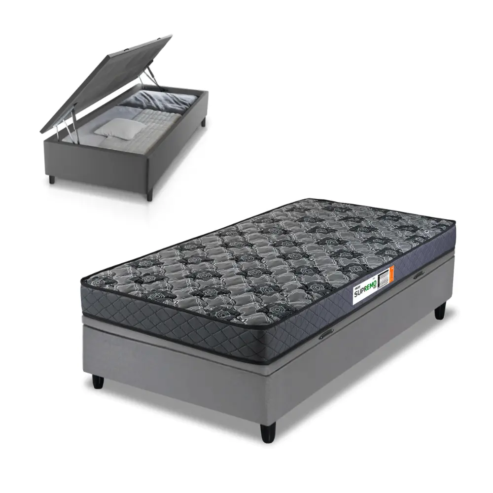 Conjunto Base Box Baú Solteiro Prince com Colchão Supremo Hellen D33 88x188