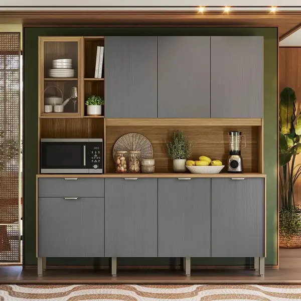 Cozinha Compacta 7 Portas 2 Gavetas com Tampo KIT'S Nature