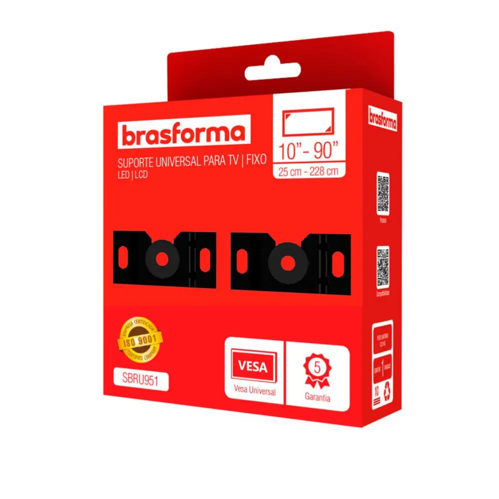 Suporte TV LED e LCD Fixo Universal Parede 10" a 90" Brasforma