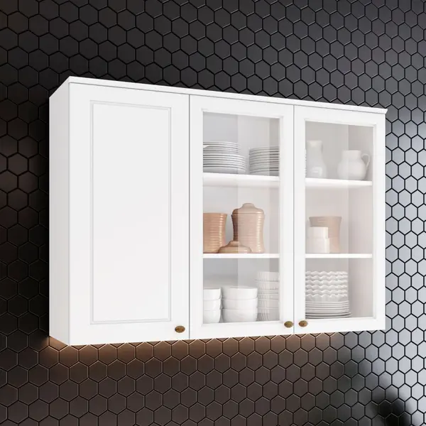 Armário Aéreo 3 Portas de Vidro Americana Henn 120cm