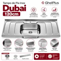 Tampo de Pia Inox com Cuba Dubai GhelPlus 120x54,5cm