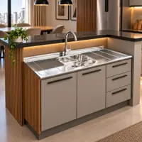 Tampo de Pia Inox com Cuba Dubai GhelPlus 120x54,5cm