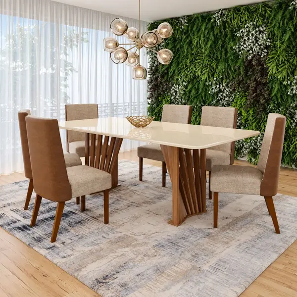 Conjunto de Mesa Tampo de Vidro 6 Cadeiras Adriana Henn 200x80cm