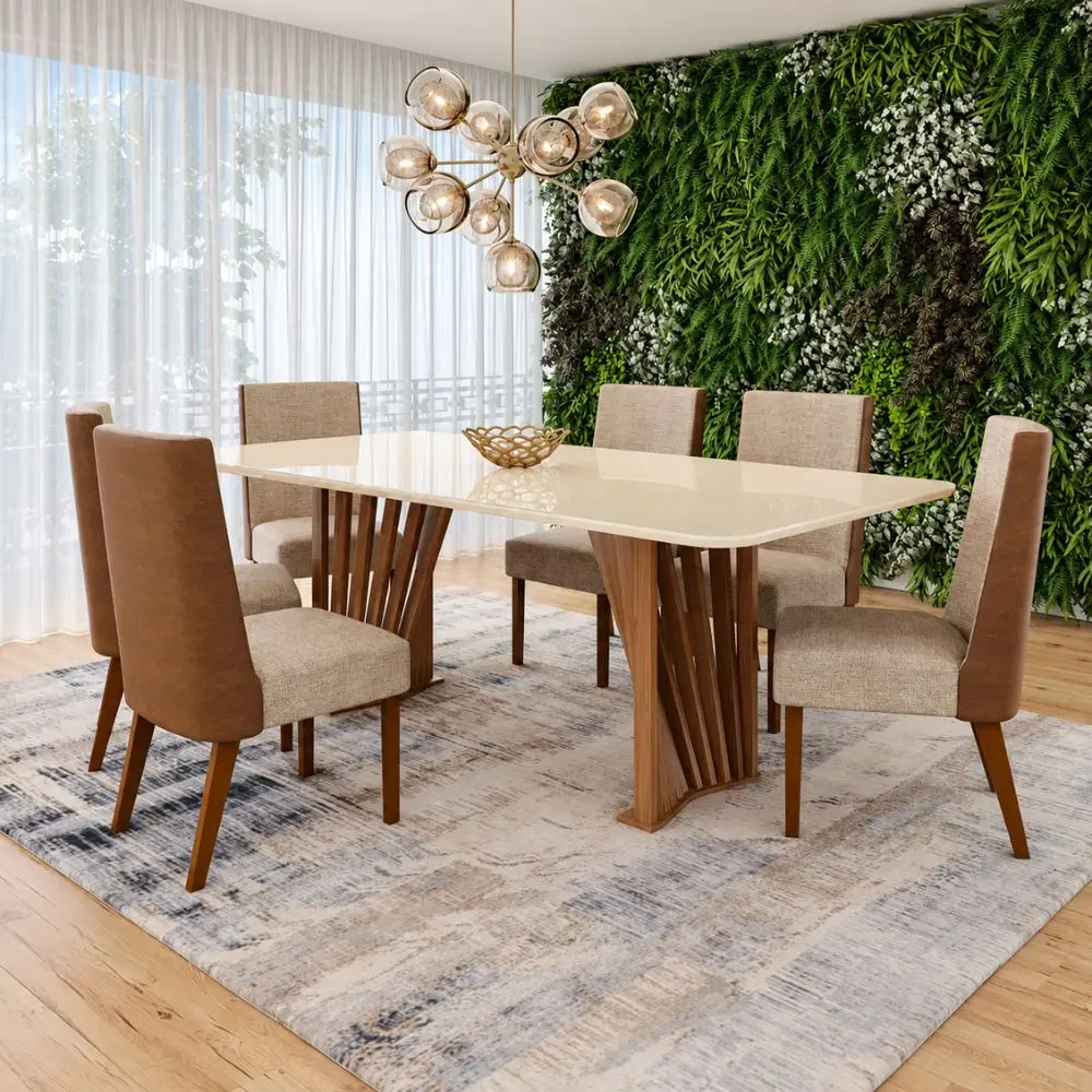 Conjunto de Mesa Tampo de Vidro 6 Cadeiras Adriana Henn 200x80cm