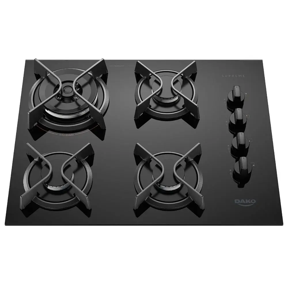 Cooktop Dako Supreme 4 bocas Mesa de Vidro com Tripla Chama