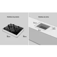 Cooktop Dako Supreme 4 bocas Mesa de Vidro com Tripla Chama