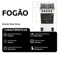 Fogão 4 Bocas Braslar New Sirius