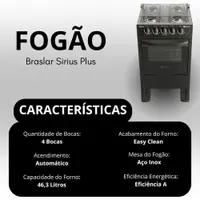 Fogão 4 Bocas Braslar Acendimento Automático Sirius Plus