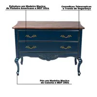 Cômoda Decorativa Julieta com 2 Gavetas Azul/Imbuía G71 - Gran Belo