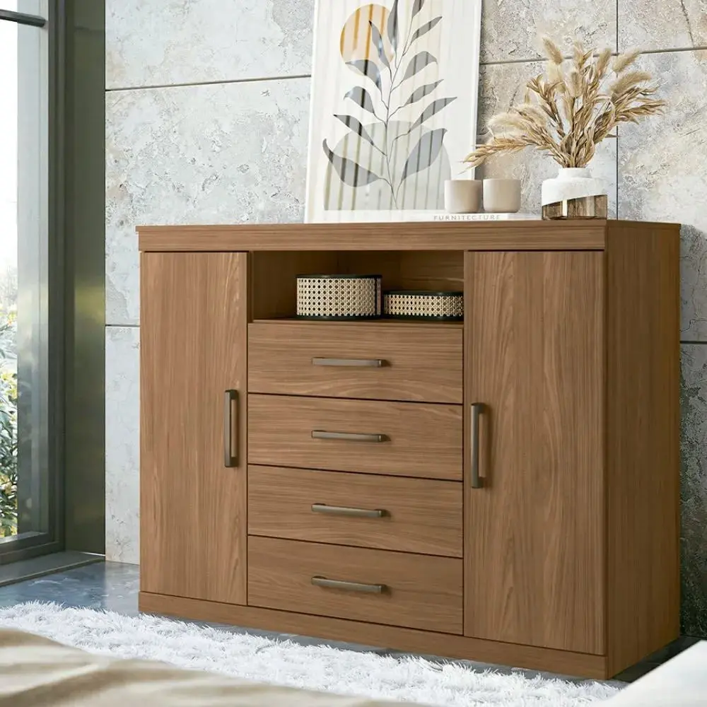 Cômoda Santos Andirá Havana Master 2 Portas 4 Gavetas com Nicho e Cabideiro