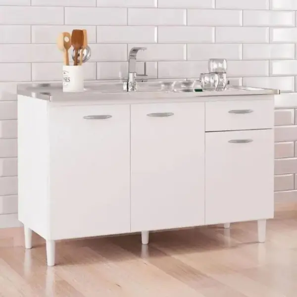 Balcão de Cozinha 120 cm 3 Portas 1 Gaveta Poquema