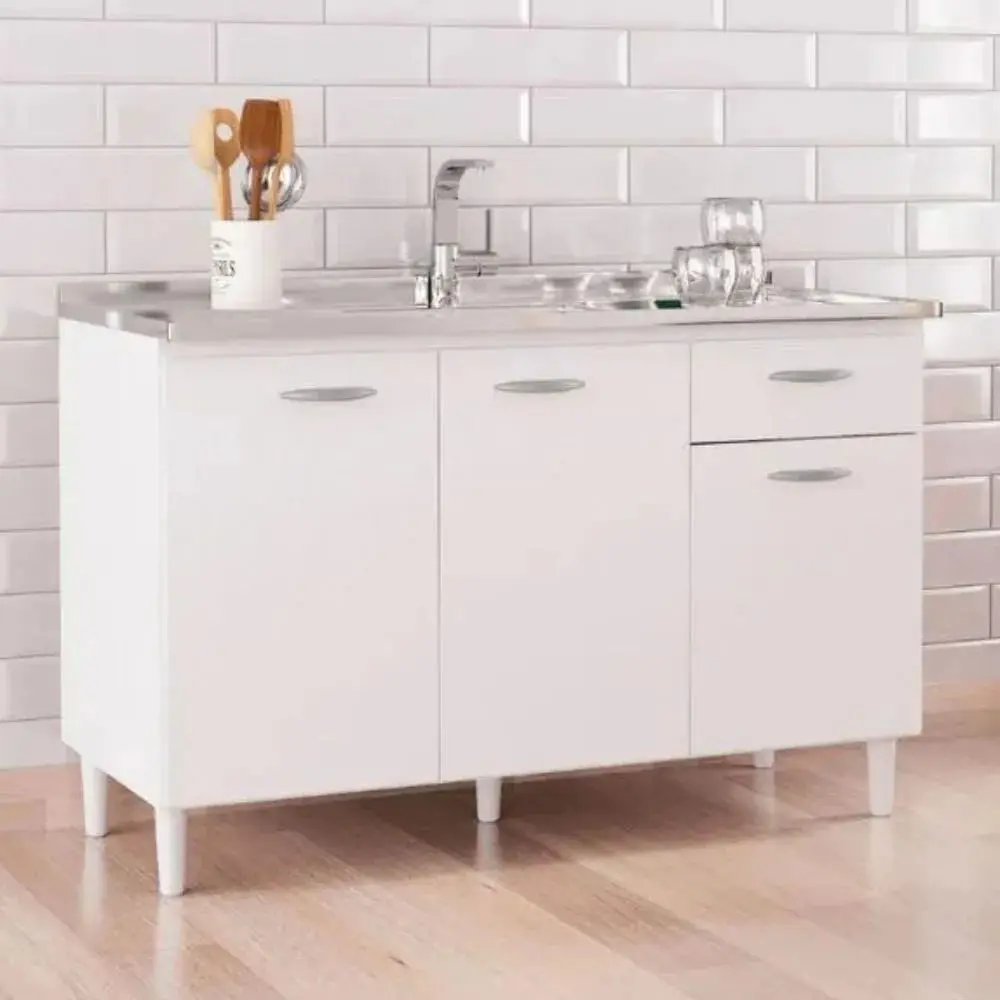 Balcão de Cozinha 120 cm 3 Portas 1 Gaveta Poquema