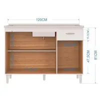 Balcão de Cozinha 120 cm 3 Portas 1 Gaveta Poquema