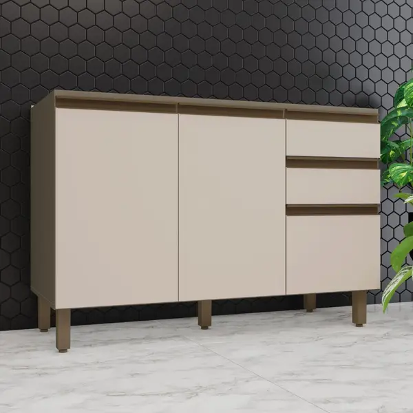 Balcão Para Pia 3 Portas 2 Gavetas Connect Henn 120 cm